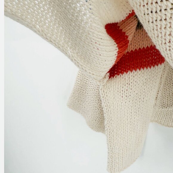 wooden ships knit kangaroo pocket LSV stripe nautical relaxed sweater women S - Picture 4 of 9